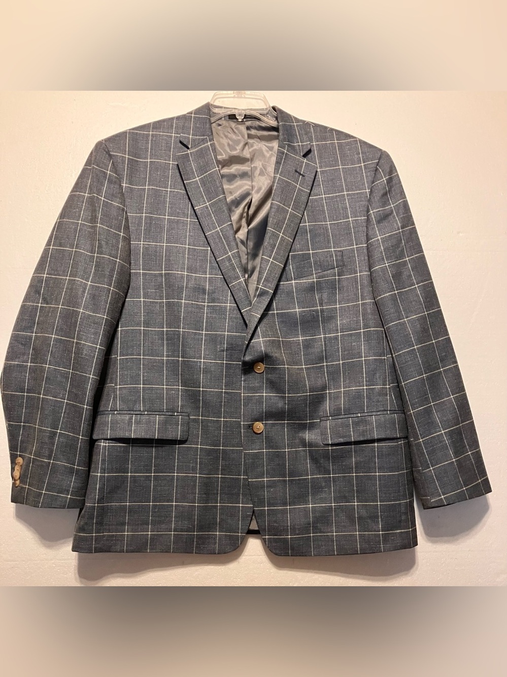 Austin Reed 48R Windowpane Gray Men's Blazer Silk Wool and Linen jacket coat